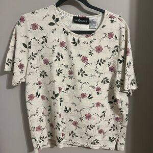 Sag Harbor Floral Knit Top with Pink and Green Accents